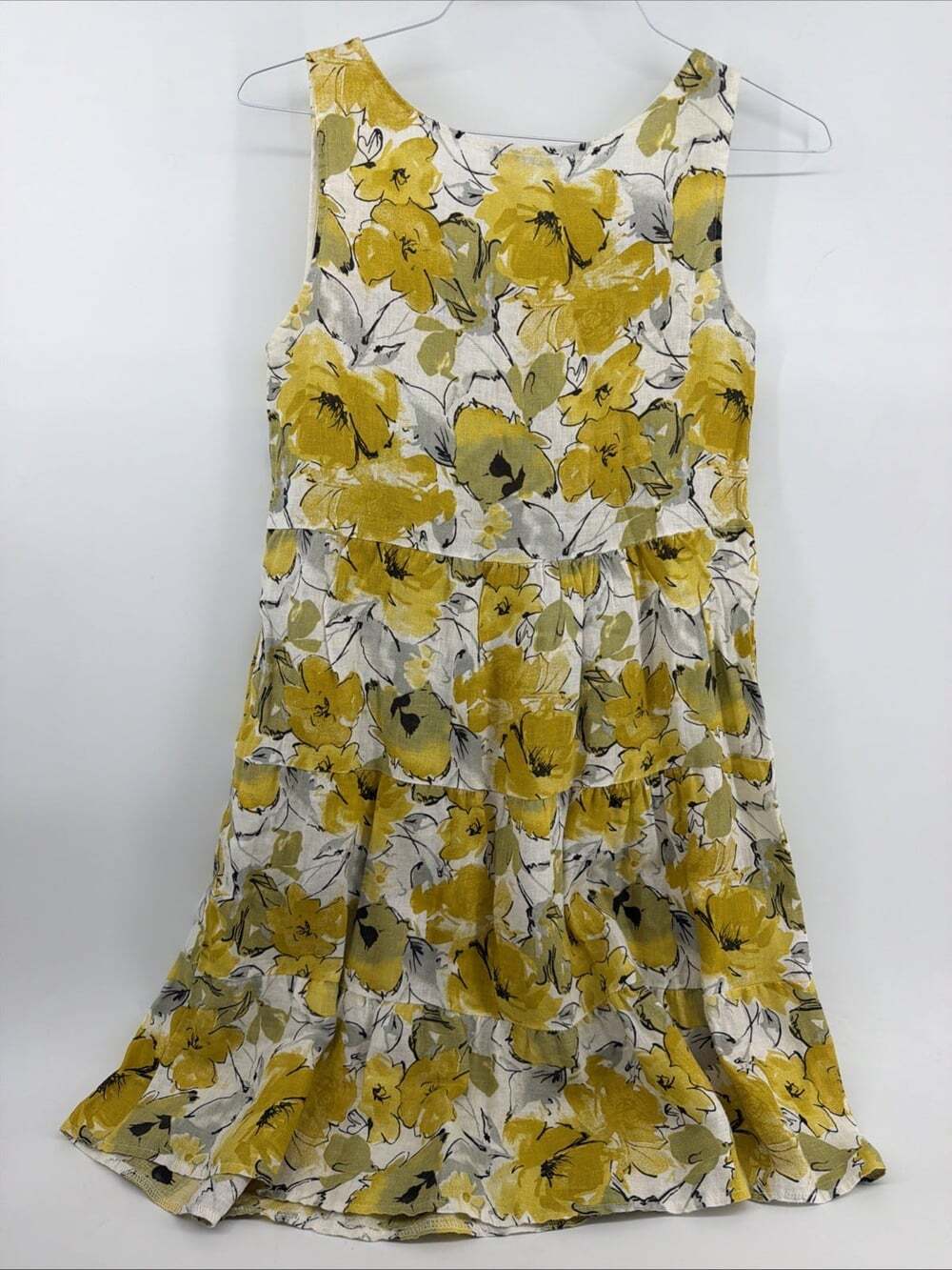 Valentina Naldi Womens Yellow Floral Linen Sleeveless A-Line Dress Size XS - Picture 3 of 8